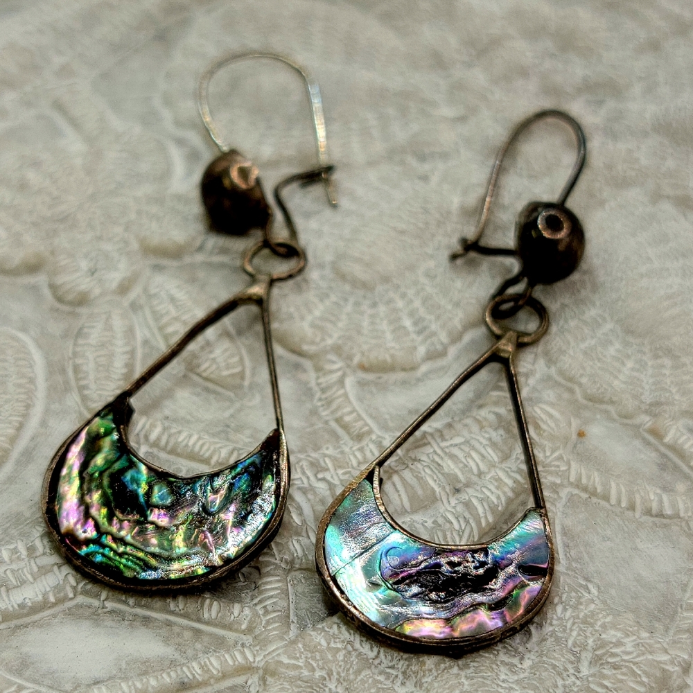 Sterling silver Made in Mexico Abalone Dangle Earrings